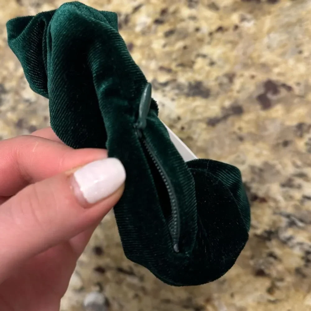 NWT Green Velvet Scrunchie w/ Zipper